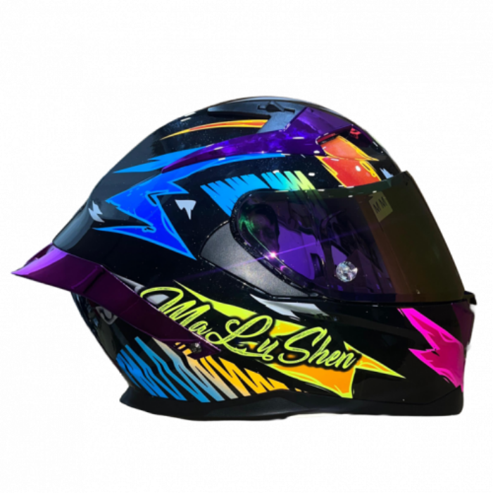 Casco Integral DV MM 937 Negro Azul Visor y spoiler Morado L