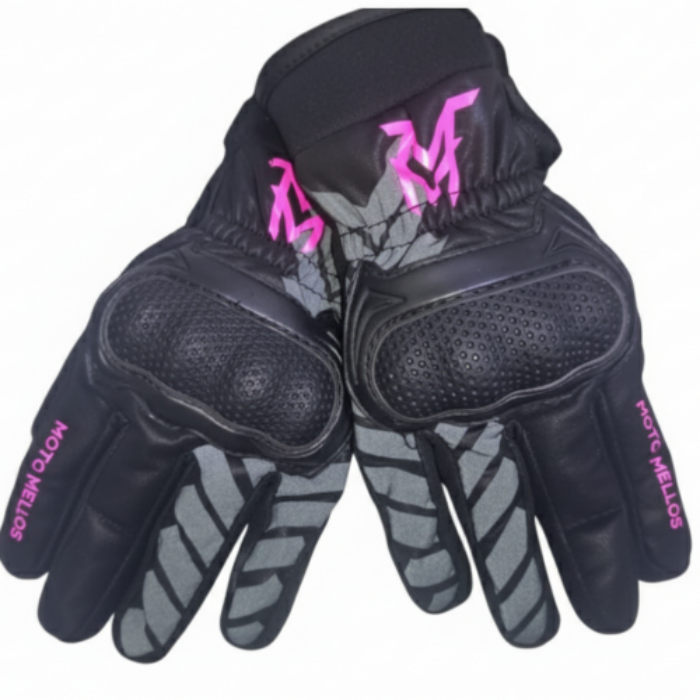GUANTES DE PROTECCION TERMICO MOTO MELLOS NEGRO SIN VELCRO FUCSIA S