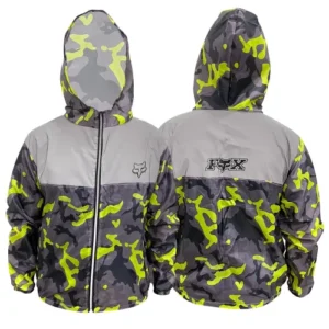 CHAQUETA FOX CORTAVIENTOS SENCILLA CAMUFLADA VERDE GRIS CON REFLECTIVO  L