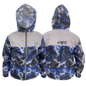 CHAQUETA FOX CORTAVIENTOS SENCILLA CAMUFLADA AZUL OSCURO GRIS CON REFLECTIVO  L