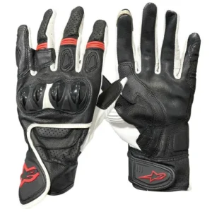 GUANTES ALPINESTAR LOGO ROJO CAÑA MEDIA NEGRO BLANCO L