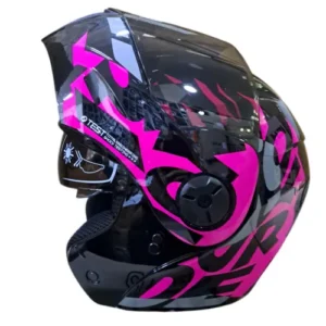 CASCO ABATIBLE ICH 3110 SP FREAK NEGRO FUCSIA BRILLO VISOR SMOKE S (204352)