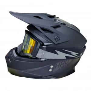 CASCO CROSS HRO MX03 SOLID NEGRO GRIS GAFAS DORADAS L