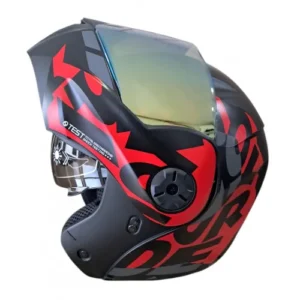 CASCO ABATIBLE ICH 3110 FREAK NEGRO GRIS ROJO VISOR DORADO L