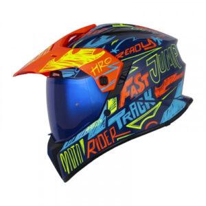 CASCO MULTIPROPOSITO HRO-MX340DV STRIPE AZUL NARANJA VISOR IRIDIUM L (181437)