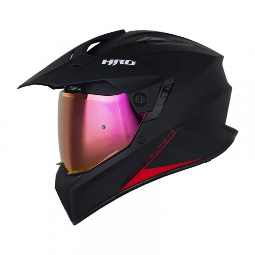 CASCO MULTIPROPOSITO HRO-MX340DV SOLID NEGRO ROJO VISOR IRIDIUM XL (181434)