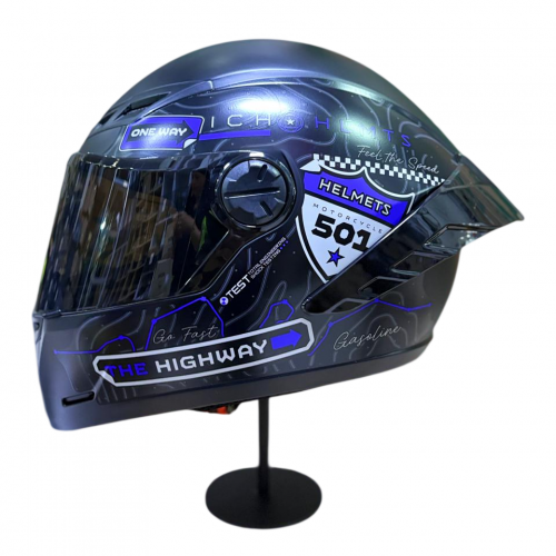 CASCO INTEGRAL ICH 501 SP RUTERO NEGRO AZUL GRIS MATE VISOR SMOKE L -215455