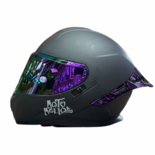 Casco Integral MM 909SP Solid Negro Mate Silver Visor Revo Morado Spoiler Morado XL