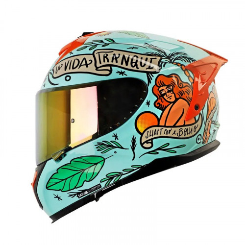 Casco Integral Shaft Pro 610 DV Buena Vida Verde Claro/Verde Visor Iridium Rojo Humo Claro S (167414)